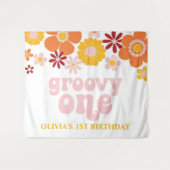 Groovy One Retro Bloemengeboorte Banner Wandkleed (Voorkant (horizontaal))