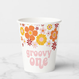 Groovy One Retro Bloemige Verjaardag Papieren Beke Bekers
