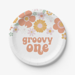Groovy One Retro Bloemige verjaardags Papieren Bor Bordje