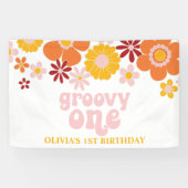 Groovy One Retro Bloemige Verjaardagsbanner Spandoek (Horizontaal)