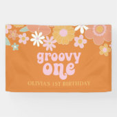 Groovy One Retro Bloemige Verjaardagsbanner Spandoek (Horizontaal)