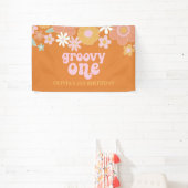 Groovy One Retro Bloemige Verjaardagsbanner Spandoek (Insitu)