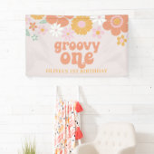 Groovy One Retro Bloemige Verjaardagsbanner Spandoek (Insitu)