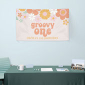 Groovy One Retro Bloemige Verjaardagsbanner Spandoek (Beurs)