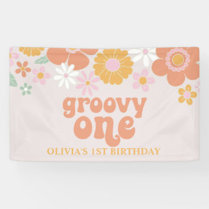 Groovy One Retro Bloemige Verjaardagsbanner Spandoek