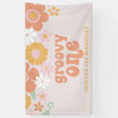 Groovy One Retro Bloemige Verjaardagsbanner Spandoek (Verticaal)