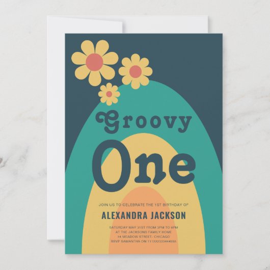 Groovy One Retro Boho 1e verjaardagsfeestje Kaart (Voorkant)