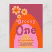 Groovy One Retro Boho 1e verjaardagsfeestje Uitnodiging Briefkaart (Voorkant)