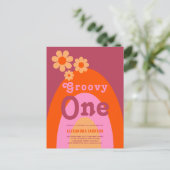 Groovy One Retro Boho 1e verjaardagsfeestje Uitnodiging Briefkaart (Staand voorkant)