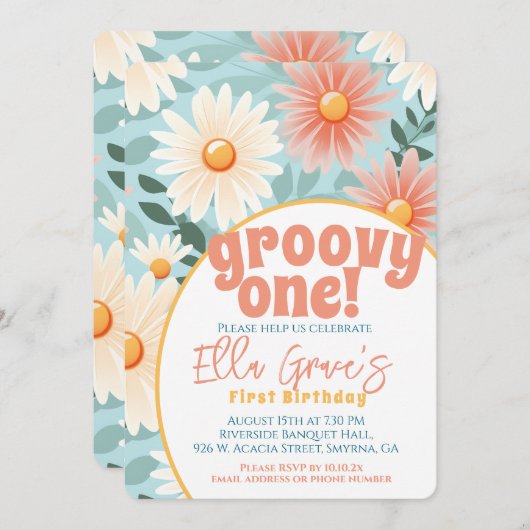 Groovy One Retro Boho Bloem Eerste Verjaardag Kaart (Voorkant / Achterkant)