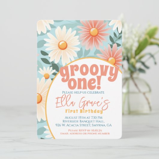 Groovy One Retro Boho Bloem Eerste Verjaardag Kaart (Staand voorkant)