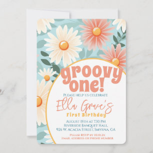 Groovy One Retro Boho Bloem Eerste Verjaardag Kaart