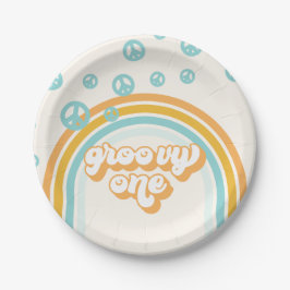 Groovy One Retro Boy 1e verjaardag papieren borden Bordje