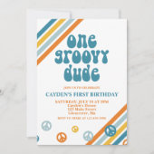 Groovy One Retro Boy First Birthday Invitation Kaart (Voorkant)