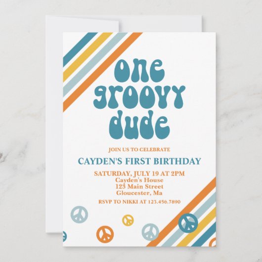 Groovy One Retro Boy First Birthday Invitation Kaart (Voorkant)