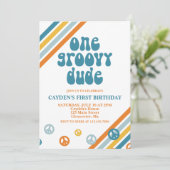 Groovy One Retro Boy First Birthday Invitation Kaart (Staand voorkant)