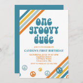 Groovy One Retro Boy First Birthday Invitation Kaart (Voorkant / Achterkant)