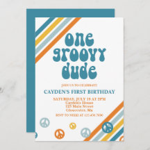Groovy One Retro Boy First Birthday Invitation