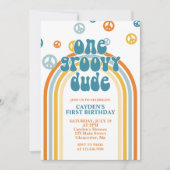 Groovy One Retro Boy First Birthday Invitation Kaart (Voorkant)