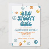 Groovy One Retro Boy First Birthday Invitation Kaart (Voorkant)