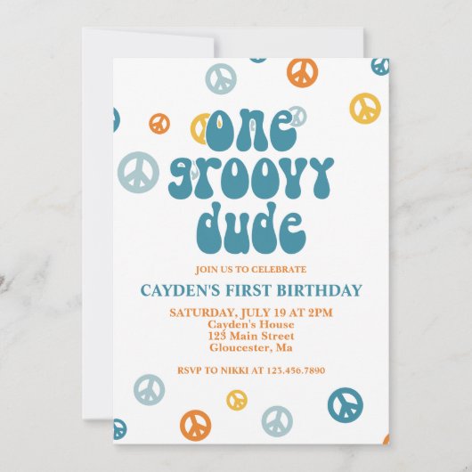 Groovy One Retro Boy First Birthday Invitation Kaart (Voorkant)