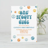 Groovy One Retro Boy First Birthday Invitation Kaart (Staand voorkant)