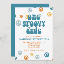 Groovy One Retro Boy First Birthday Invitation