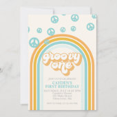 Groovy One Retro Boy First Birthday Invitation Kaart (Voorkant)