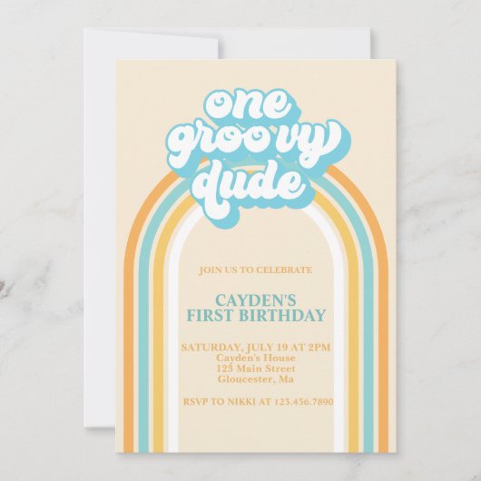 Groovy One Retro Boy First Birthday Invitation Kaart (Voorkant)