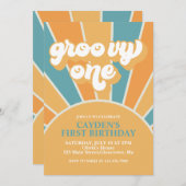 Groovy One Retro Boy First Birthday Kaart (Voorkant / Achterkant)