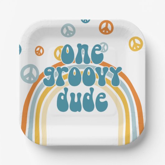 Groovy One Retro Boy First Birthday Papieren Bordje (Voorkant)