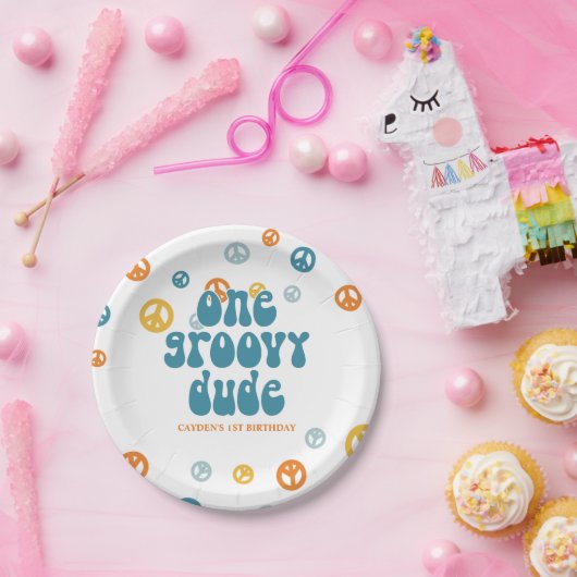 Groovy One Retro Boy verjaardagspapier Borden Papieren Bordje (Feest)