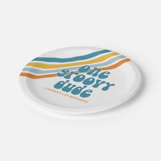 Groovy One Retro Boy verjaardagspapier Borden Papieren Bordje (Gekanteld)