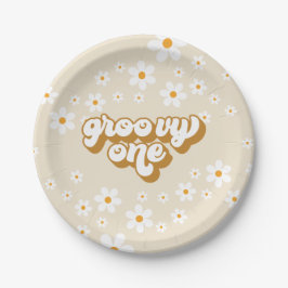 Groovy One Retro Daisy 1e verjaardag Papieren Bordje