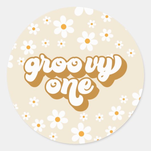 Groovy One Retro Daisy 1e verjaardag Ronde Sticker (Voorkant)