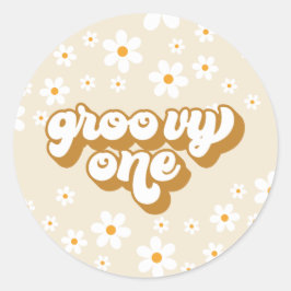 Groovy One Retro Daisy 1e verjaardag Ronde Sticker