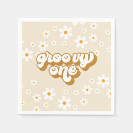 Groovy One Retro Daisy 1e verjaardag Servet