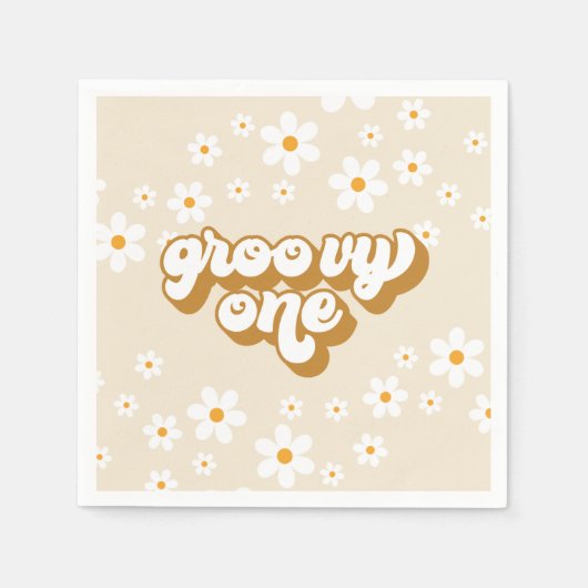 Groovy One Retro Daisy 1e verjaardag Servet (Voorkant)