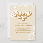 Groovy One Retro Daisy 1e verjaardag uitnodiging (Voorkant)