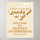 Groovy One Retro Daisy 1e Verjaardag Welkom Poster (Voorkant)