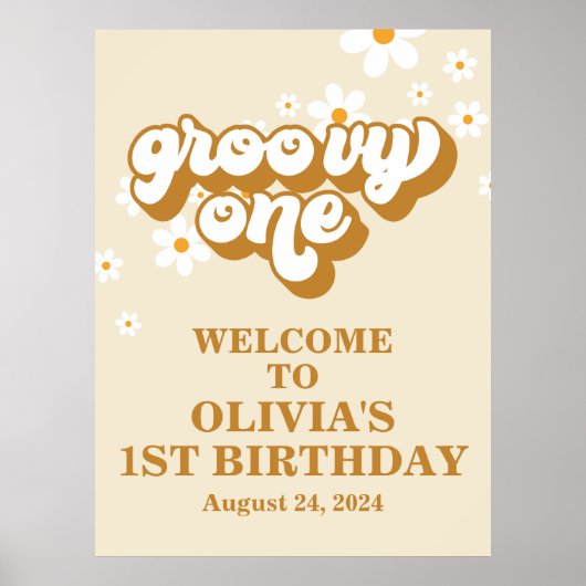 Groovy One Retro Daisy 1e Verjaardag Welkom Poster (Voorkant)