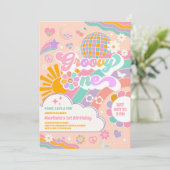 Groovy One Retro Daisy 1st Birthday Invitation Kaart (Staand voorkant)