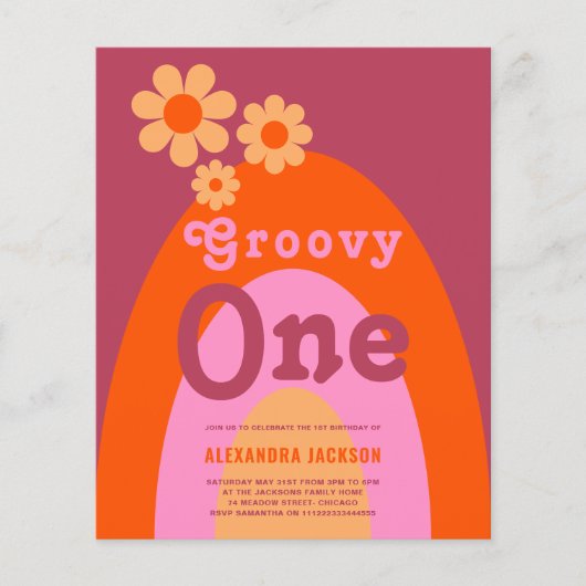 Groovy One Retro Daisy Arch 1e Verjaardagsfeest (Voorkant)