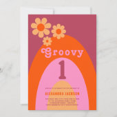 Groovy One Retro Daisy Arch 1e Verjaardagsfeest Kaart (Voorkant)