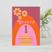 Groovy One Retro Daisy Arch 1e Verjaardagsfeest Kaart (Staand voorkant)