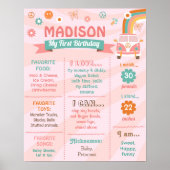 Groovy One Retro Daisy Birthday Milestone Sign Poster (Voorkant)