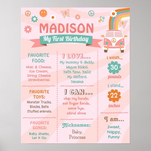 Groovy One Retro Daisy Birthday Milestone Sign Poster (Voorkant)