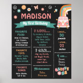 Groovy One Retro Daisy Birthday Milestone Sign Poster (Voorkant)
