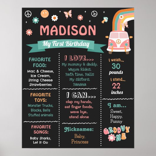 Groovy One Retro Daisy Birthday Milestone Sign Poster (Voorkant)