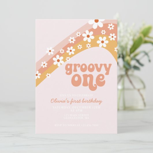 Groovy One Retro daisy boho florale eerste verjaar Kaart (Staand voorkant)